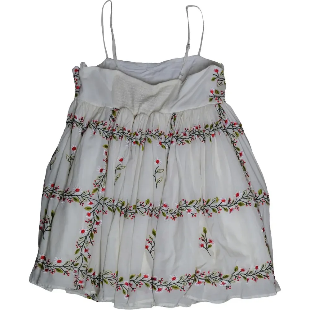 Samant Chauhan Cottage Boho Embroidered Babydoll Tiered Cami Mini Dress L Floral - Picture 4 of 14
